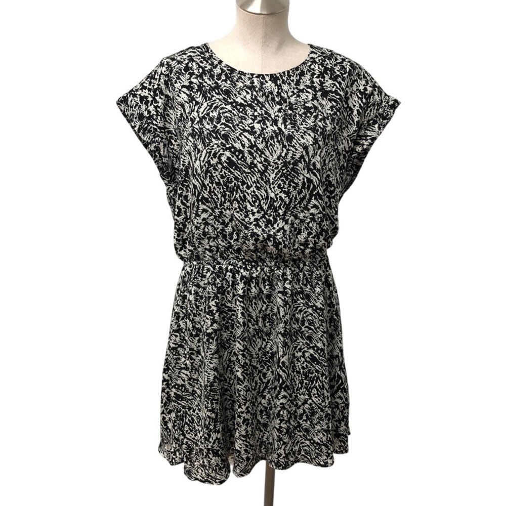 Evereve Mini Dress Womens Large Black White Abstract Print Pockets Office Career